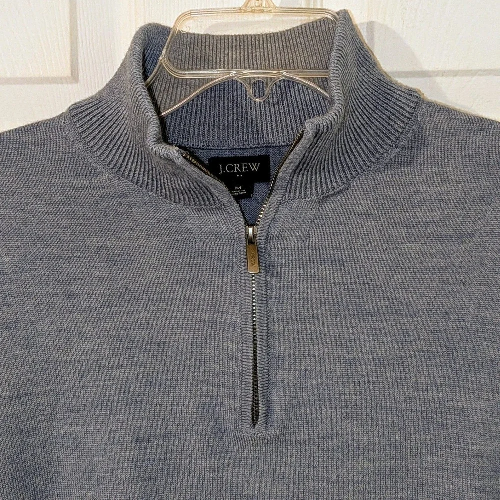 J Crew Mens Blue Merino Wool Blend Quarter Zip Washable Sweater Medium NWOT $138
